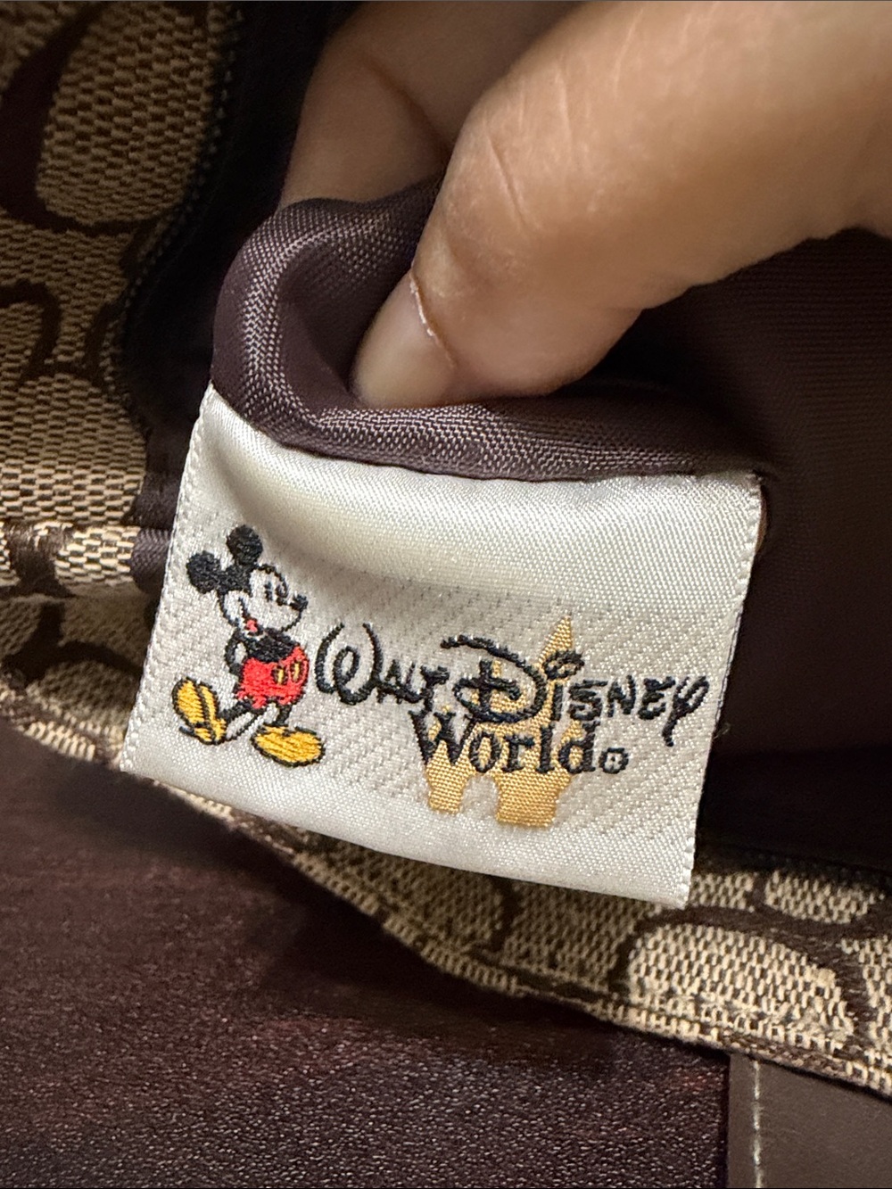Disney Brown Canvas Tote with Signature Pattern and Leather Straps - Picture 4 of 5